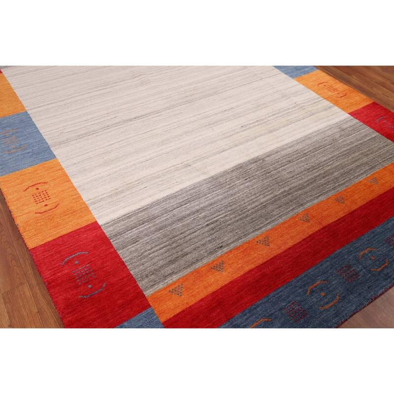 Geometric Gabbeh Area Rug Handmade Wool Carpet - 6'7" x 9'9"
