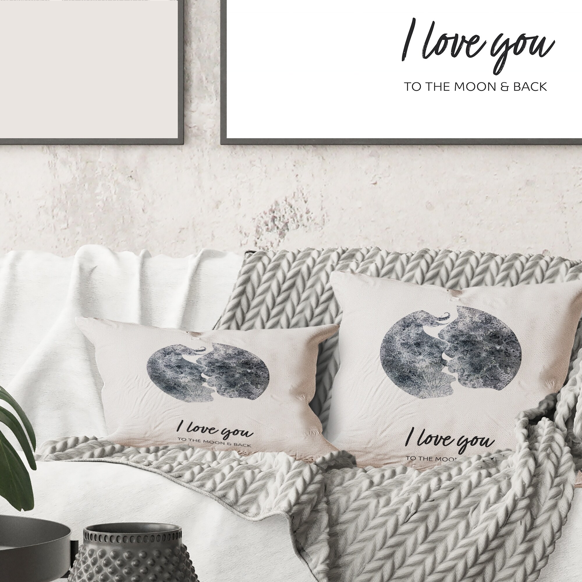 Designart Romantic Moon Kiss of Two Lovers Modern Printed Throw Pillow