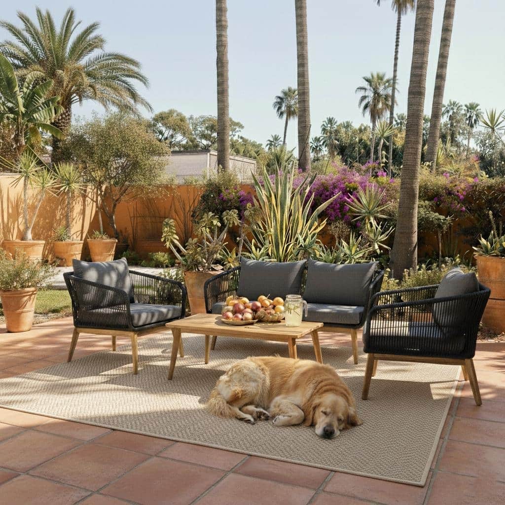 M4H Mieres 4-Piece Acacia Wood Outdoor Rope Conversation Set