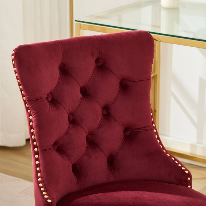 Velvet Swivel Office Chair with Wheels, Tufted Button Home Office Chair, Adjustable Vanity Chair with Metal Base