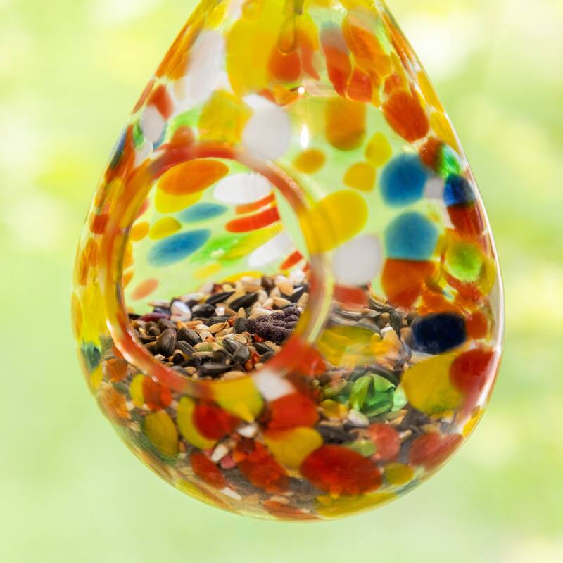 Glitzhome 6.75''H Glass Water Drop Hanging Dots Birdfeeder