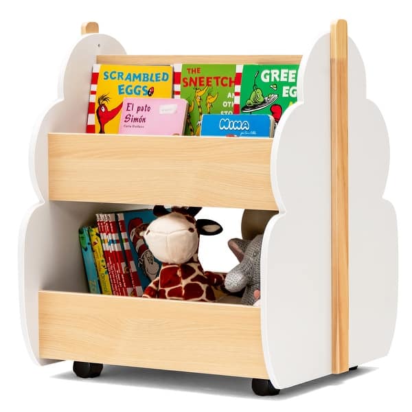 slide 2 of 10, Costway Kids Wooden Bookshelf w/ Wheels 2-Tier Toy Storage Shelf - See Details White + Natural - See Details
