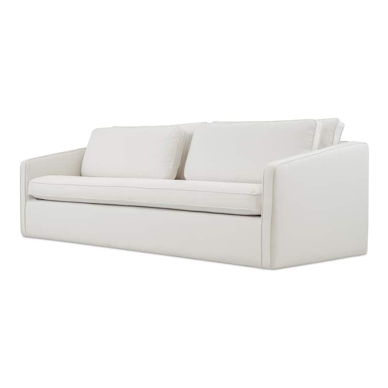 NADAAL STUDIOS Cyris Sofa, Minimalist Bench Form with Layered Cushions and Performance Upholstery, Ivory