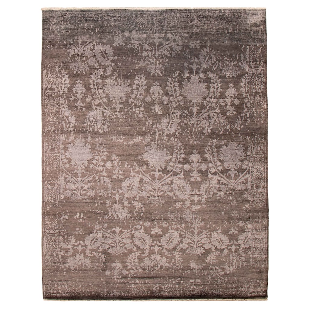 ECARPETGALLERY Hand-knotted Heritage Dark Grey Silk Rug - 7'10 x 10'0