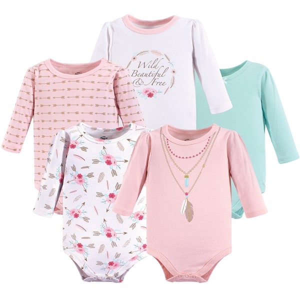 slide 1 of 1, Little Treasure Baby Girl Cotton Long-Sleeve Bodysuits 5pk, Boho 0-3 Months - Boho