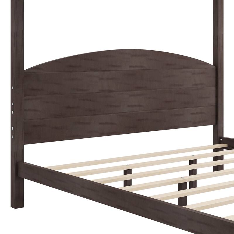 King Size Canopy Platform Bed with Headboard, Brown Wash, Sturdy Frame, Easy Assembly