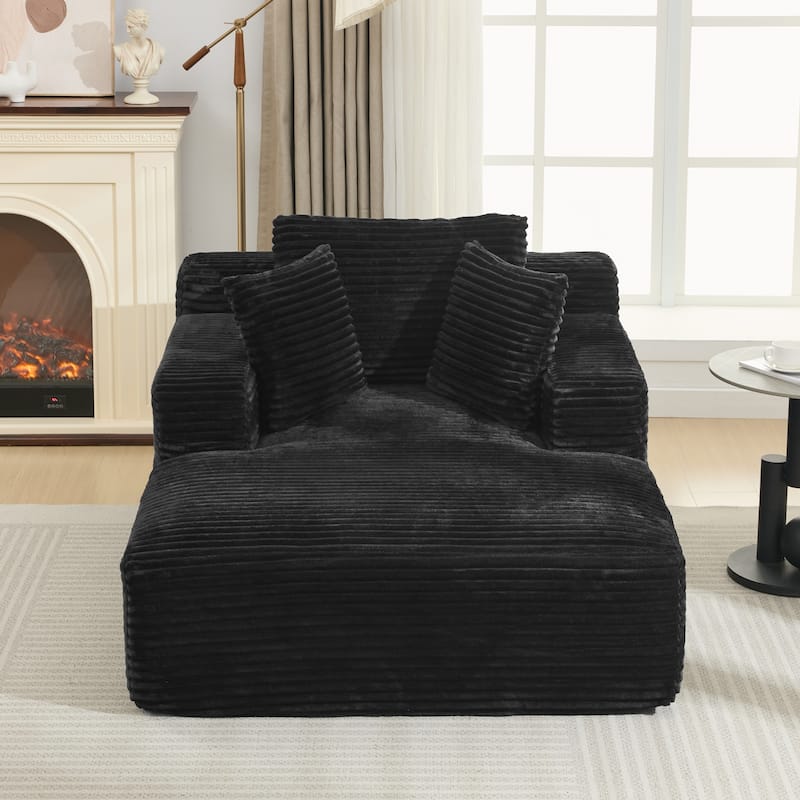Full-compressed Chaise Lounge Sofa Bed, Black Corduroy, 49x66x35 inches