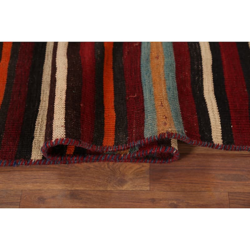 Striped Kilim Qashqai Persian Vintage Rug Hand-Woven Wool Carpet - 6'2"x 9'0"