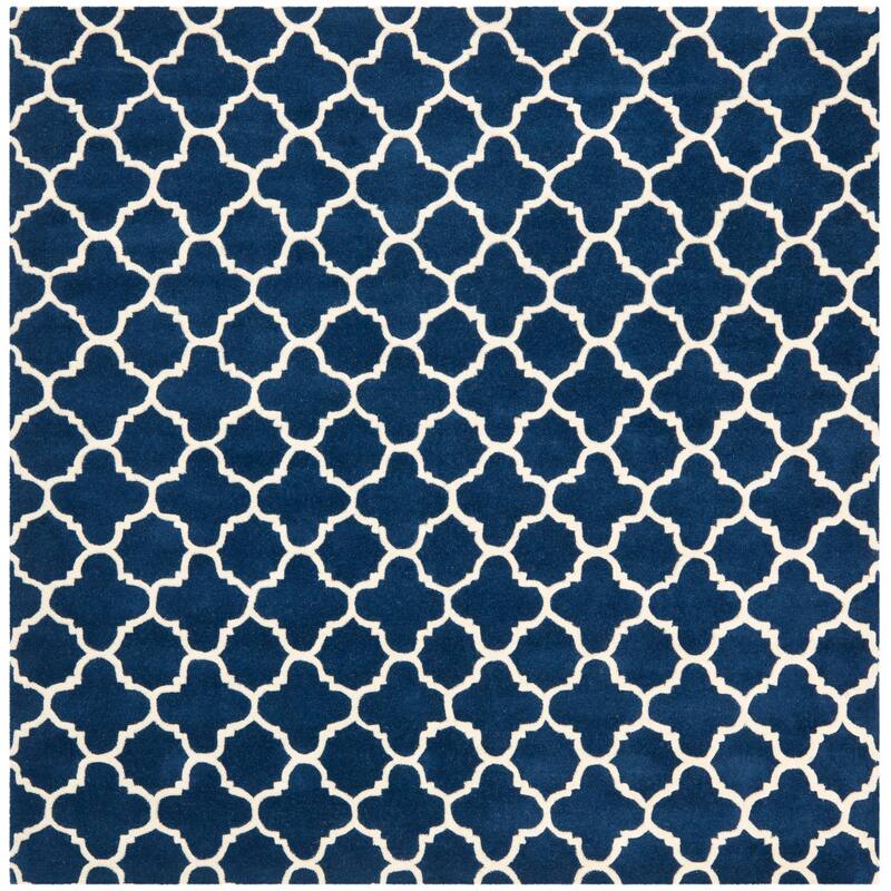 SAFAVIEH, Handmade Chatham Caisa Modern Moroccan Wool Rug - 8'9" Square - Dark Blue/Ivory