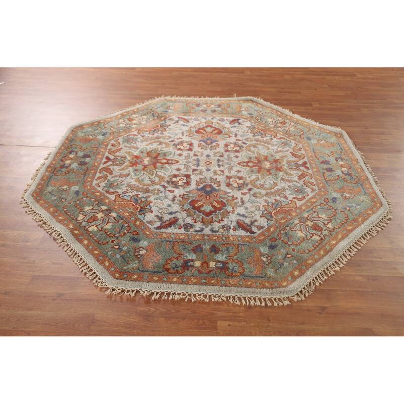 Heriz-Serapi Oriental Octagon Rug Hand-Knotted Wool Carpet - 6'0" x 6'0"