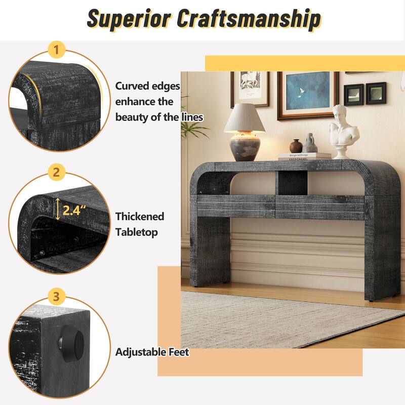 Curved Console Table Sofa Table Entrance Table with 2 Large Drawers for Living Room Hallway Entryway
