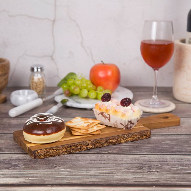 Creative Home Solid Mahogany Wood Charcuterie & Serving Board with One Side Natural Edge, 14" L x 5" W