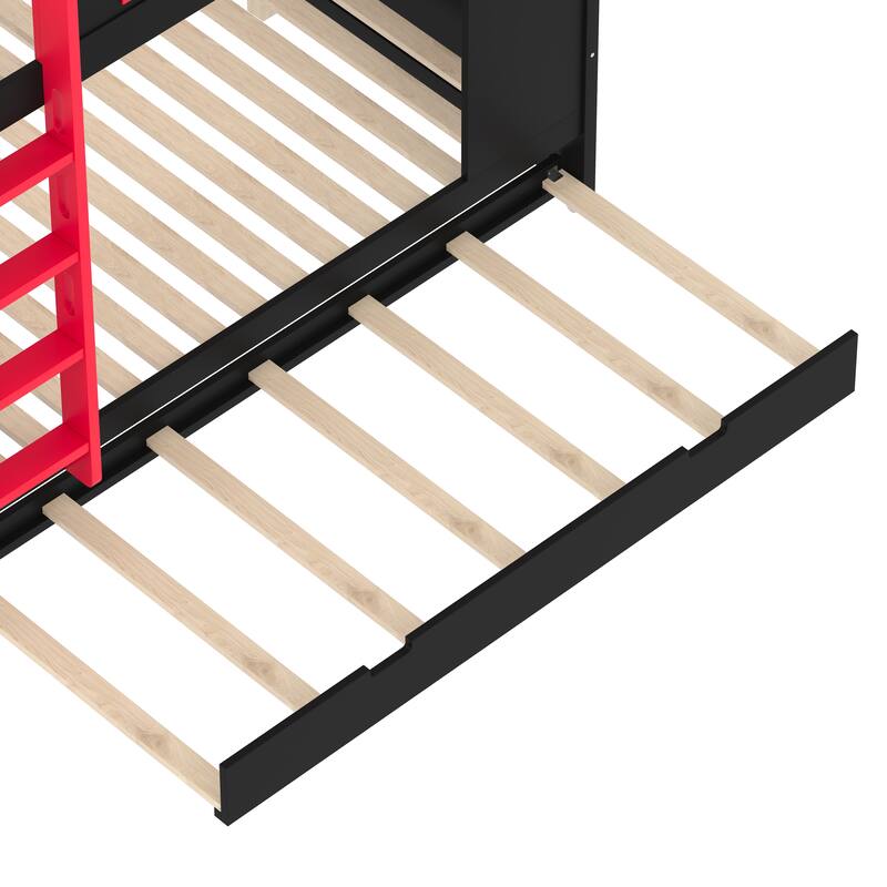 Queen over Queen Bunk Bed Rustic House Bunk Bed with Hooks Storage Shelves, Solid Wood Under-bed Storage Drawers or Trundle