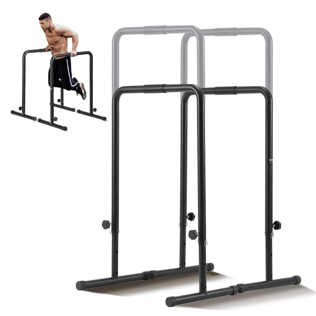 Adjustable Steel Dip Bar 440 lbs. Capacity, 3 Levels, Portable Gym - 25.8" x 18.85" x 40.23"