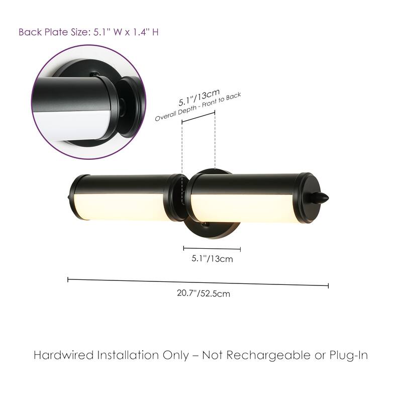 20.2in. 2-Light Modern Brass Cylinder LED Bathroom Wall Sconce with Acrylic Shade