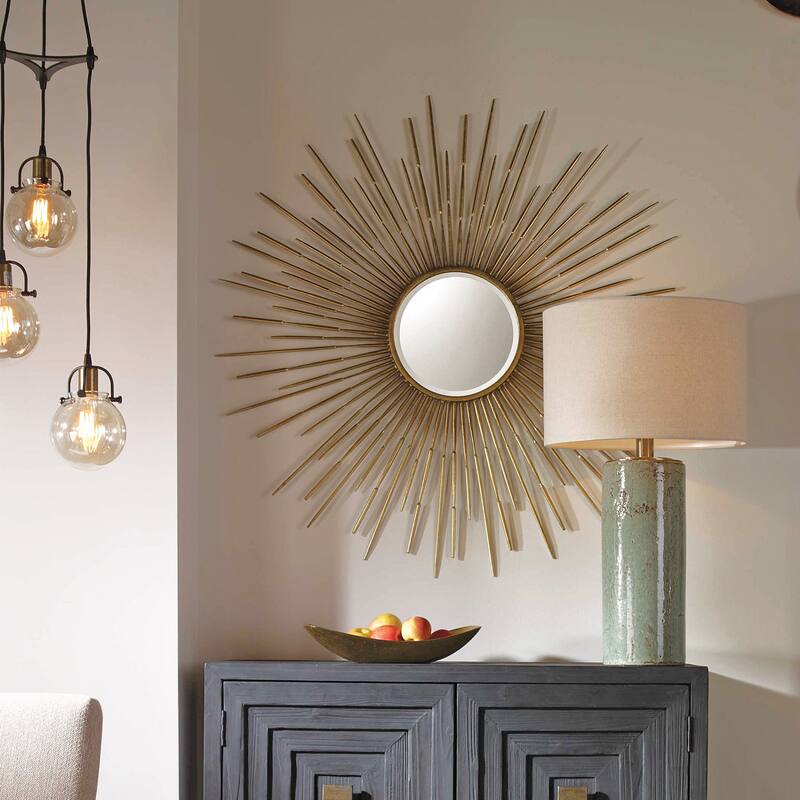 Uttermost Golden Rays Large 47" Mid-Century Modern Starburst Wall - Antique Gold Leaf