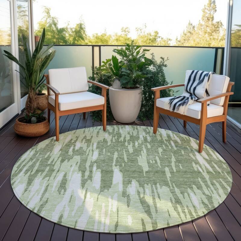 Machine Washable Indoor/ Outdoor Abstract Chantille Rug - Green - 8' x 8'