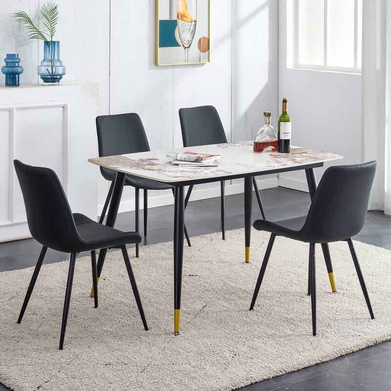 5-Piece Dining Table Set with Marble Table Top, Kitchen Table Set with 4 Curved Chair Cushion for Dining Room