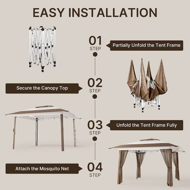 11 x 11 / 13 x 13 Pop Up Gazebo Tent with Mosquito Netting, Outdoor Canopy Tent
