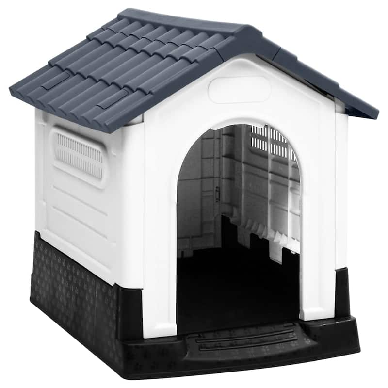 vidaXL Dog House Garden Dog Kennel Small Pet Cage Puppy Shelter Polypropylene - 22.4" x 26.8" x 26" - Grey