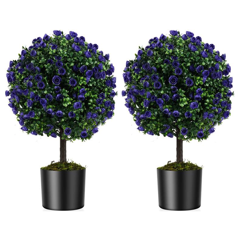 2 PCS Artificial Plant Topiary Ball Round Faux Lavender Balls Outdoor - Purple+Green - Purple+Green