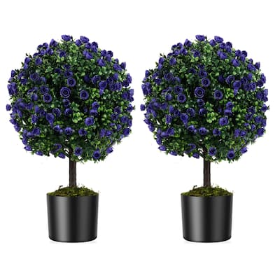 Costway Set of 2 Artificial Purple Rose Topiary Ball Trees 22" Faux - See Details