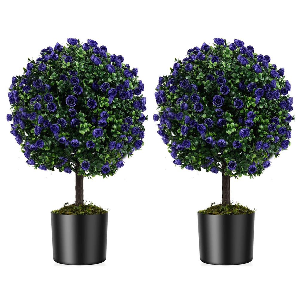 Costway Set of 2 Artificial Purple Rose Topiary Ball Trees 22" Faux - See Details
