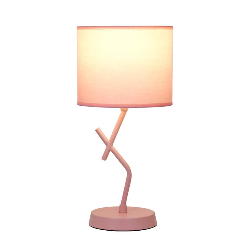 Modern Geometric Metal Table Lamp with Fabric Drum Shade for Bedroom Living Room Office Decor - 8.07” x 8.07” x 17.13” - Pink