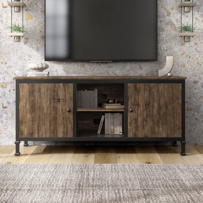 Dele Rustic Oak 60-inch Wood Multi-functional Storage TV Console by Furniture of America