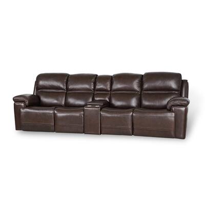 Top Grain Leather Power Reclining 4 Seater Sofa With Console and Power Adjustable Headrest and USB & Type C Charging