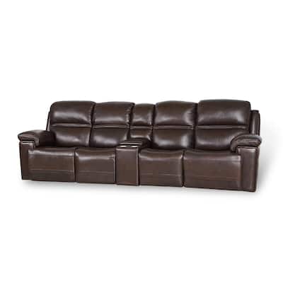 Top Grain Leather Power Reclining 4-Seater Sofa with Console and Adjustable Headrest