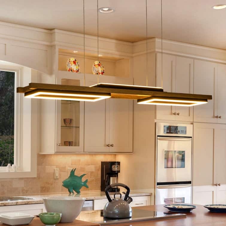3/5-Light Integrated LED Linear Wood Chandelier Kitchen Island Pendant Light - 39.4"