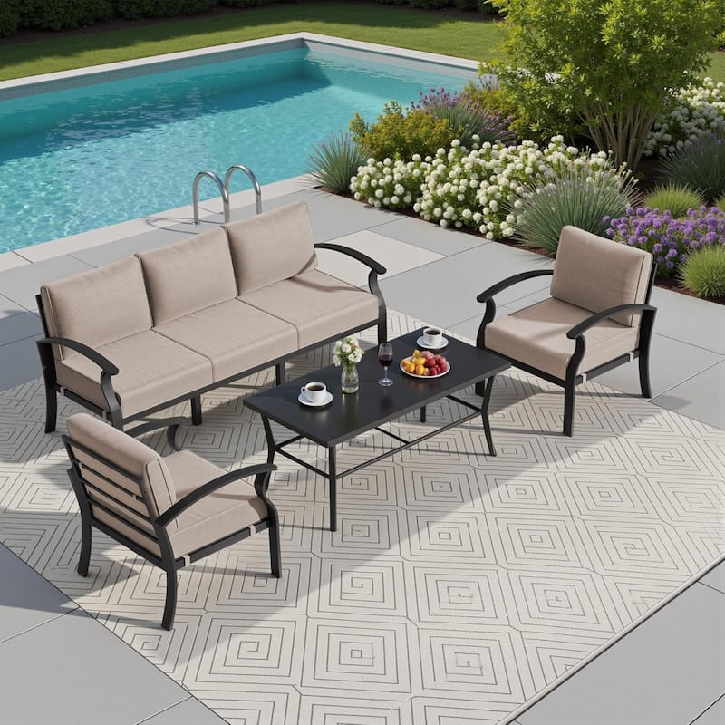 Kullavik Aluminum Outdoor Patio Sectional Sofa Set with Swivel Rocking Chairs and Coffee Table
