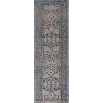 Hand Knotted Oriental 100% Wool Carpet Transitional Geometric Beige & Ivories Oushak Runner Rug - 14' 11'' X 3' 2''