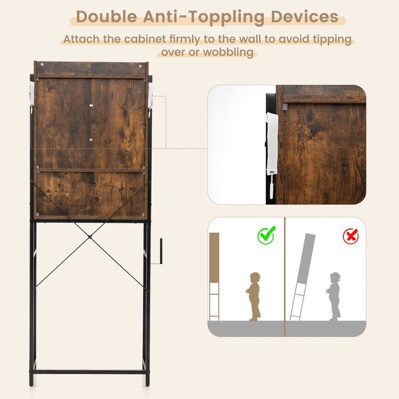 4-Tier Over Toilet Storage Cabinet with Adjustable Shelves and Sliding Door for Bathroom Organization - 25"W x 9.5"D x 67.5"H