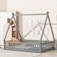 preview thumbnail 3 of 7, Grey Full Size Pine Tent-shaped Floor Bed with Guardrails & Door