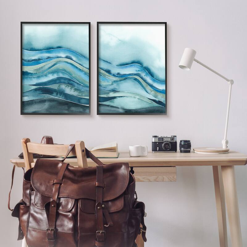 Stupell Abstract Blue Wave Seascape Tranquil Ocean Pattern Framed 2 Piece Wall Art - White