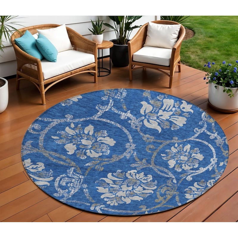 HomeRoots Floral Traditional Rectangle Outdoor Rug - 8' Round