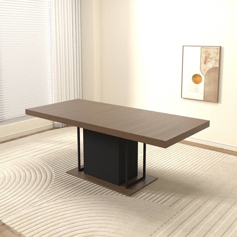 Extendable Dining Table, Wood Kitchen Table for 6-10 People, Large Home Office Table with Thick Top & Wide Feet