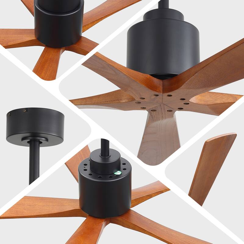 52-inch Matte Black Ceiling Fan without Light, Walnut Wood Blades, Remote Control, Reversible DC Motor