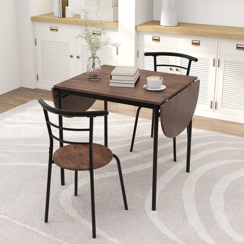 Gymax 3 Pcs Foldable Dining Table Set w/ 2 Chairs Industrial Oval