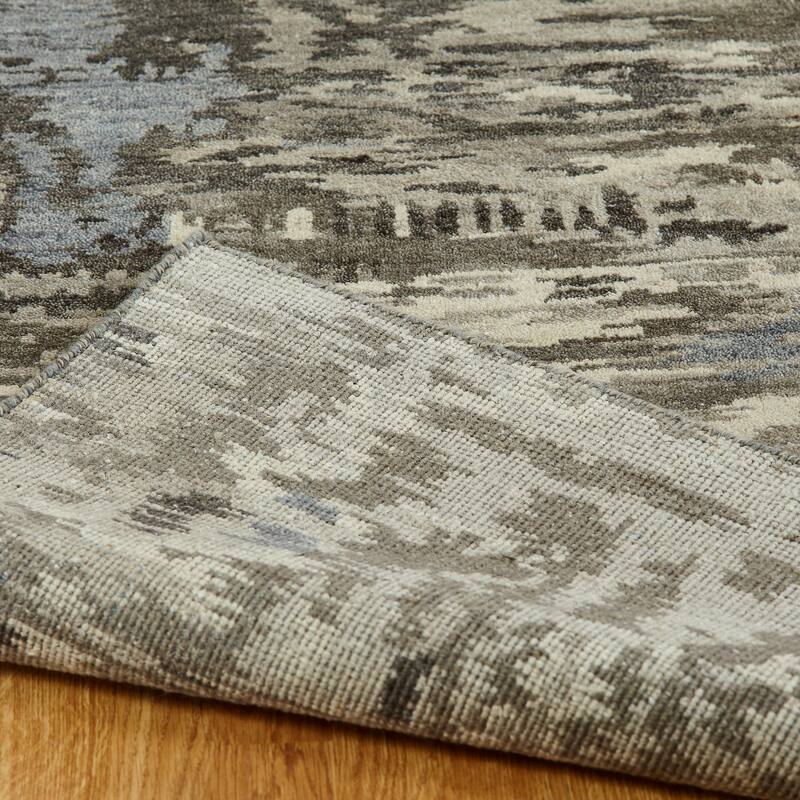 Modern Grey Hand-Knotted Wool Area Rug