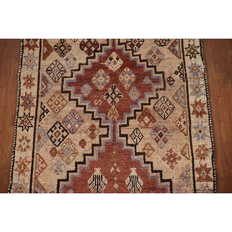 Tribal Qashqai Persian Antique Area Rug Handmade Peach Wool Carpet - 3'6"x 7'11"