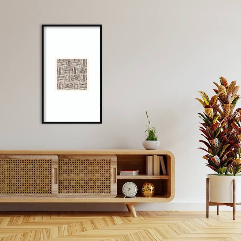 Charcoal Striped Squares in Alternating Patterns by Hazel J Wood Framed Wall Art Print