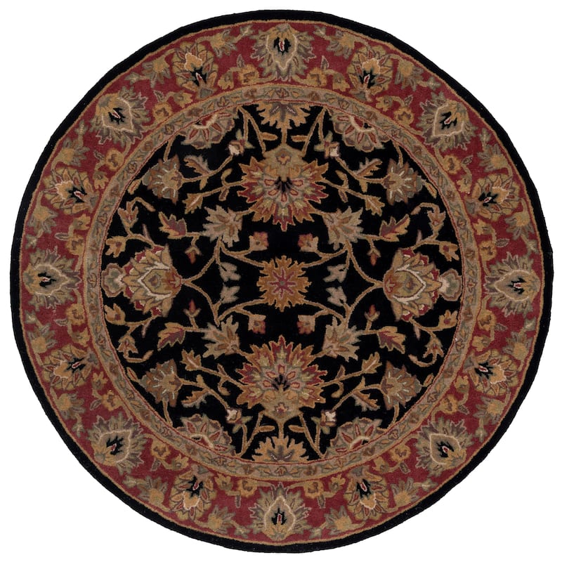 SAFAVIEH Handmade Heritage Burkhild Traditional Oriental Wool Rug - 6' Round - Black/Red