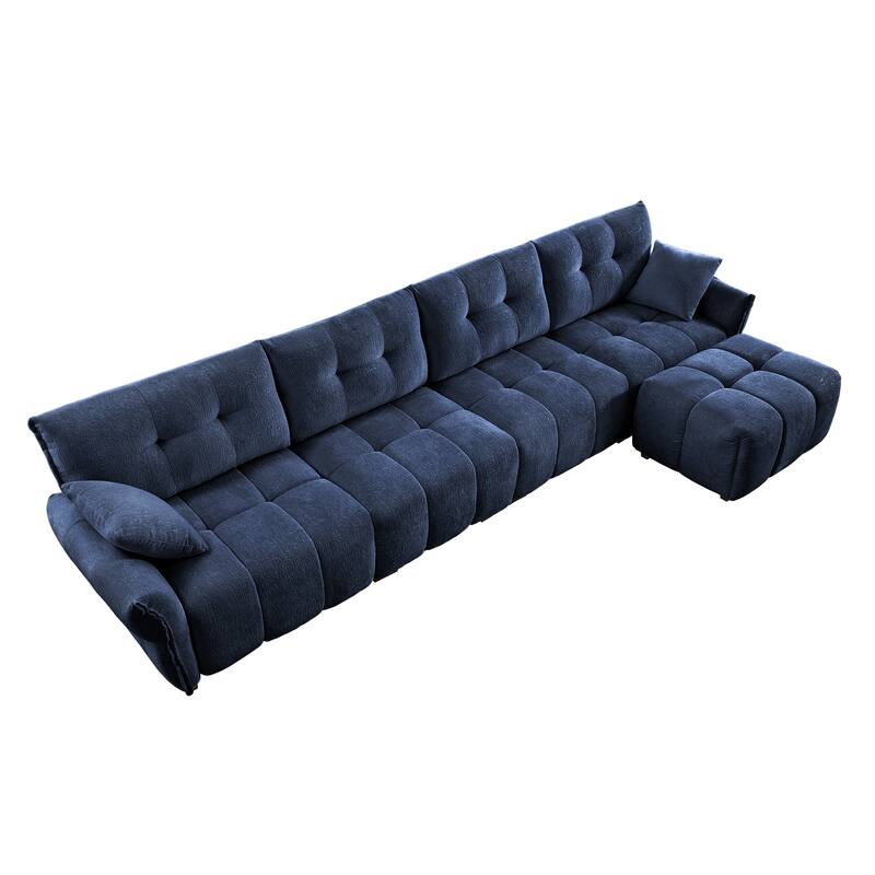 141.7" Chenille Modular 4-Seater Sectional Sofa with Ottoman, Solid Wood Frame and High-Resilience Cushions