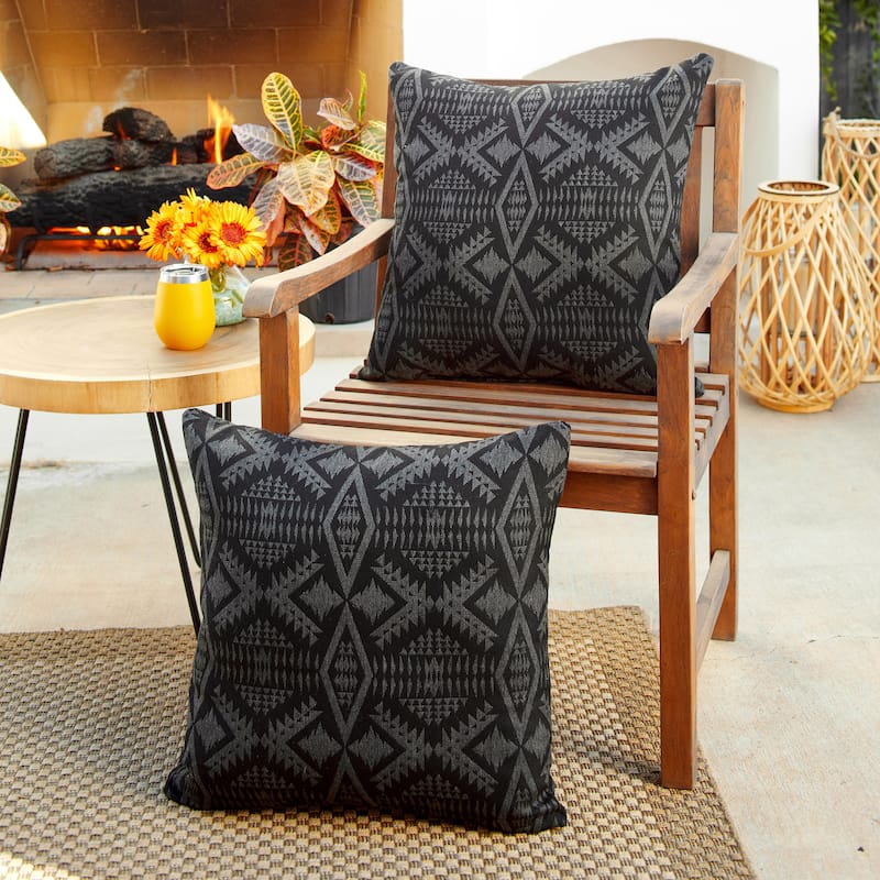 Sorra Home Sunbrella Pendleton Outdoor Knife Edge Pillow Set of 2 - 22 in H x 22 in W x 6 in D - Diamond River Char