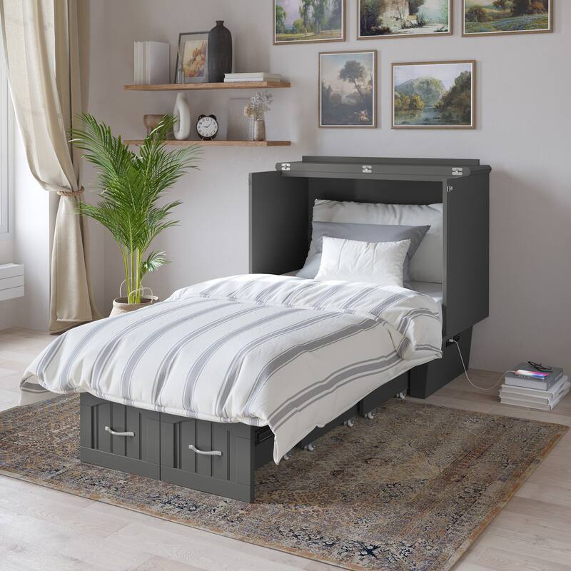 Nantucket Murphy Bed Chest with Mattress and Built-in Charging Station