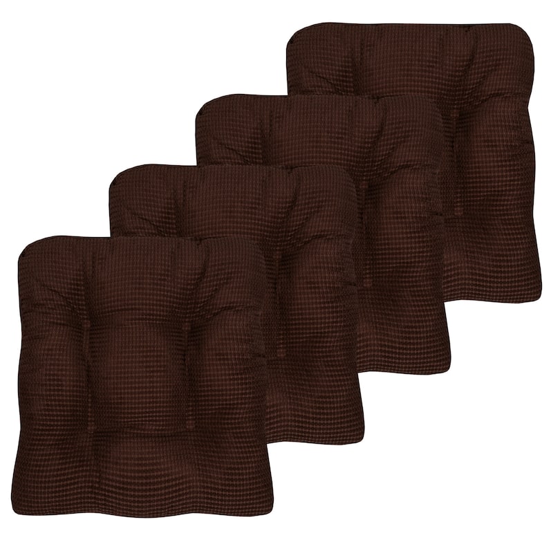 Sweet Home Collection Fluffy Memory Foam Tufted Chair Cushion Non Slip Microdot Rubber Back - Set of 4 - Chocolate