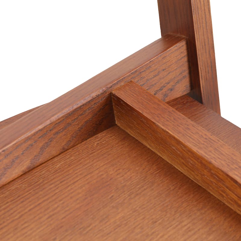 Dining Chair in Oak Wood with Open Back Design and Armrests Set of 2 Rivo Series